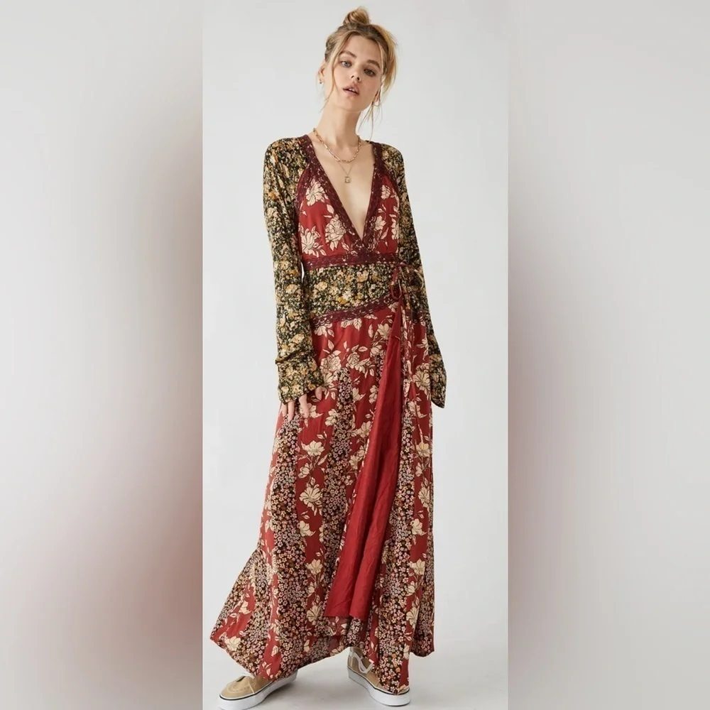 Free People Floral Maxi Dress - Red and Black - Picture 2 of 4
